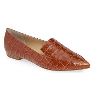 Marc Fisher, Zurri Pointed Toe Flats in Cognac Croco Embossed Leather 7 NEW‎